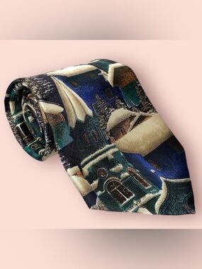 3/$10 R.B. Tie 57” 100% Silk Snow Covered Town Christmas